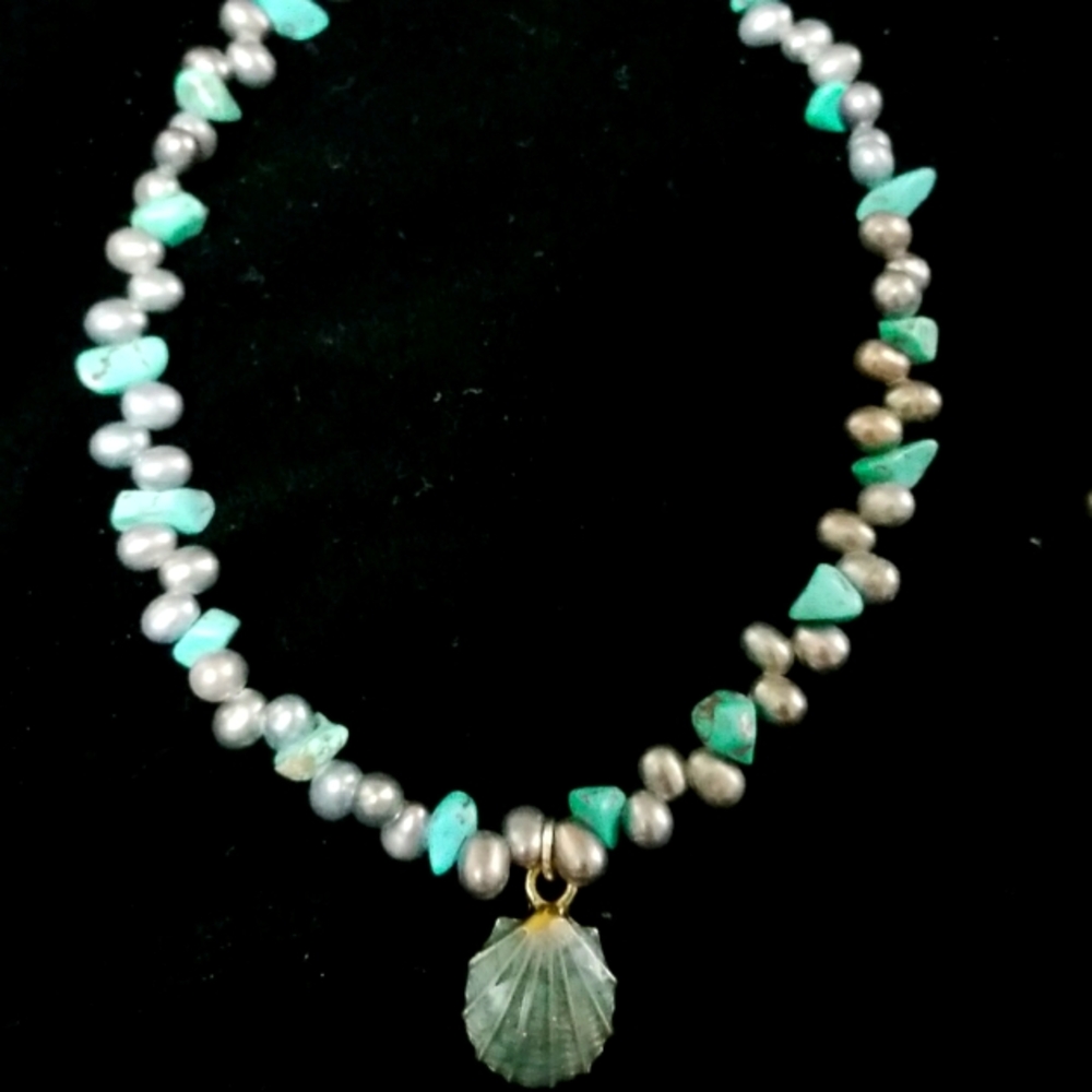 Turquoise and freshwater pearls adult bracelet